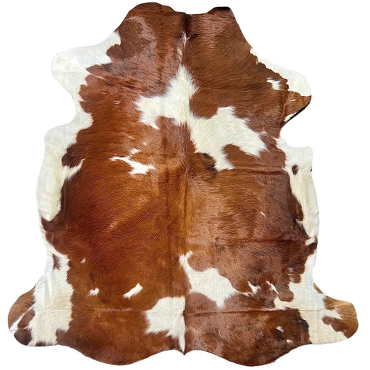 Large Brown and White Cowhide Rug L380 - 6x 6.3 ft