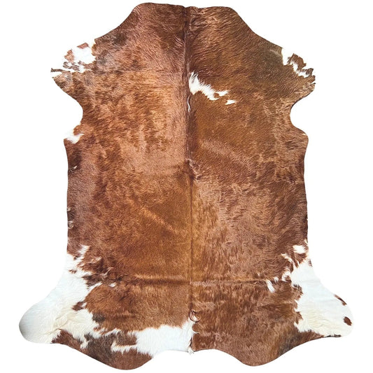 Large Brown and White Cowhide Rug N491 - 5.10x 6.10 ft