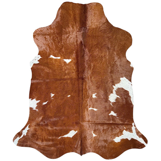 Large Brown and White Cowhide Rug N502 - 5.7x 6.7 ft