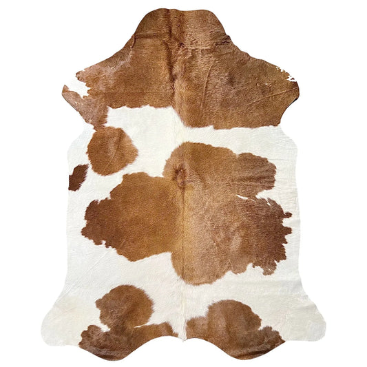 Large Brown and White Cowhide Rug O522 - 5x 6.8 ft