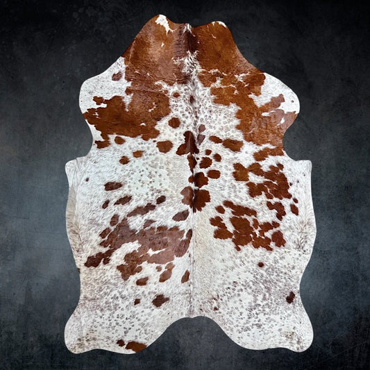 Large Brown and White Cowhide Rug Size 5.4x 6.3 ft - 5278H