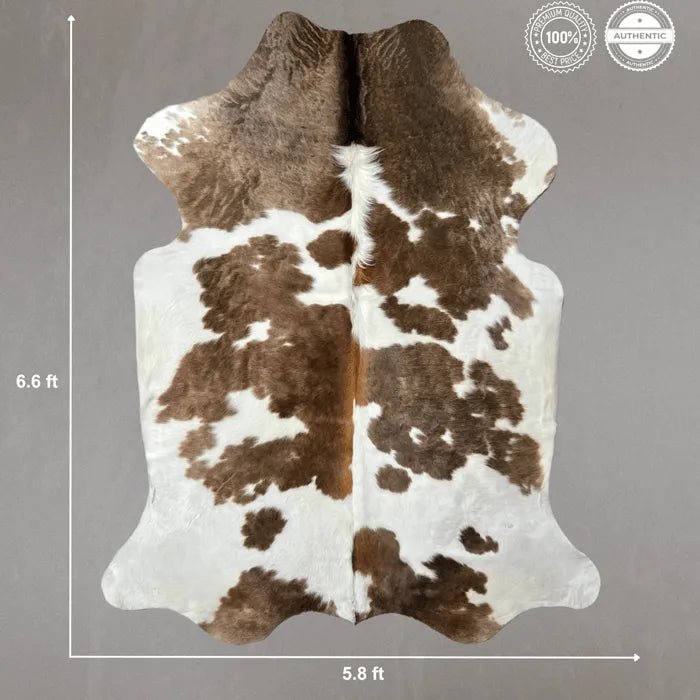 Large Brown and White Cowhide Rug Size 5.8 x 6.6 ft - 5377R