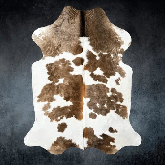 Large Brown and White Cowhide Rug Size 5.8 x 6.6 ft - 5377R