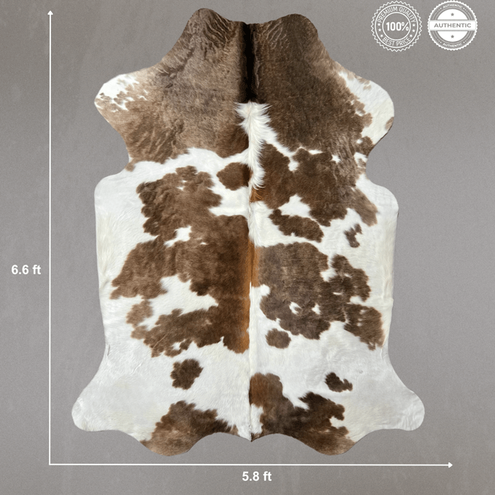 Large Brown and White Cowhide Rug Size 5.8 x 6.6 ft - 5377R