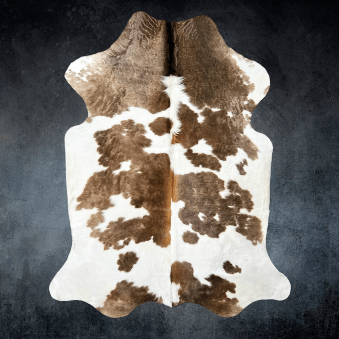 Large Brown and White Cowhide Rug Size 5.8 x 6.6 ft - 5377R