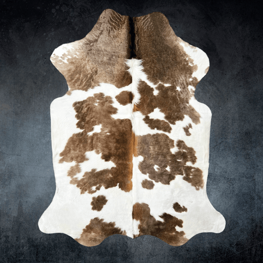 Large Brown and White Cowhide Rug Size 5.8 x 6.6 ft - 5377R