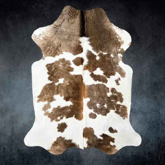 Large Brown and White Cowhide Rug Size 5.8 x 6.6 ft - 5377R