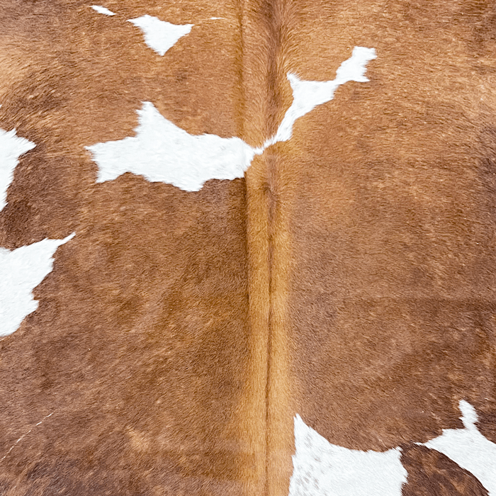 Large Brown and White Cowhide Rug Size 5.8 x 6.9 ft - 5052