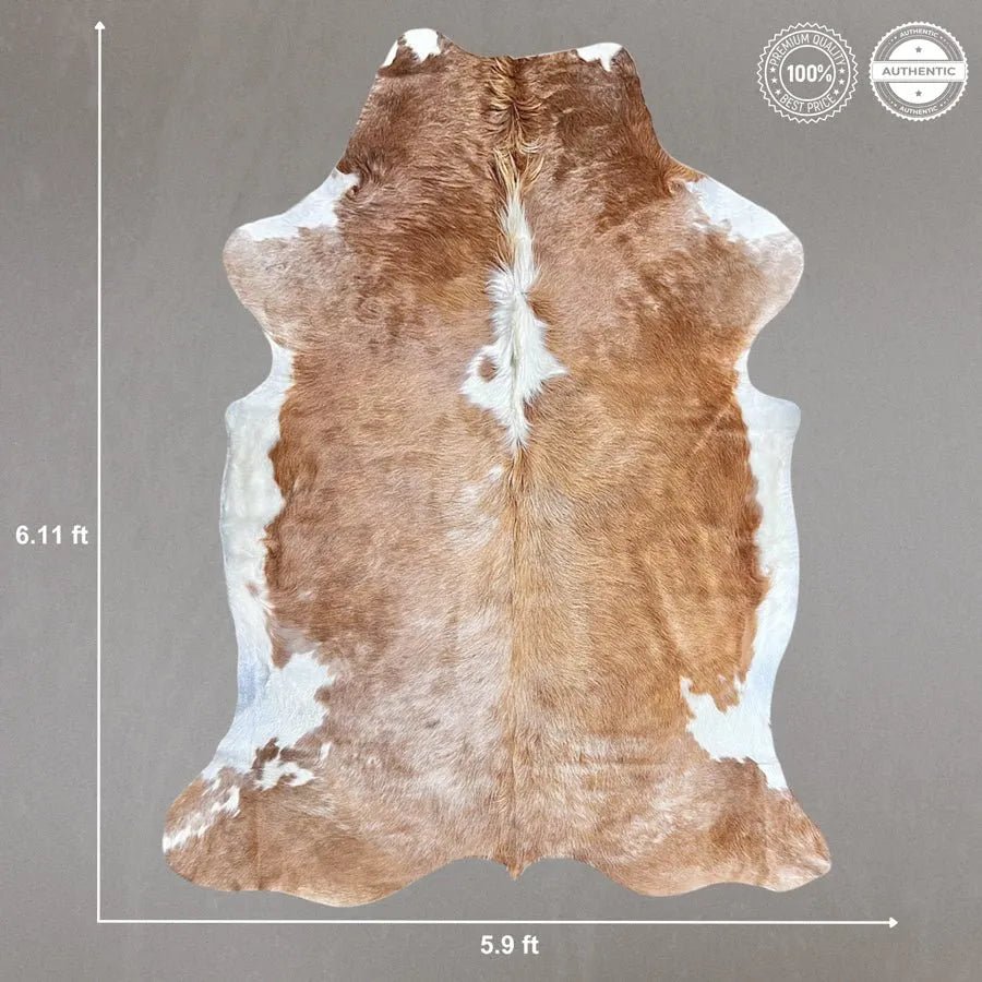 Large Brown and White Cowhide Rug Size 5.9x 6.11 ft - 5270H