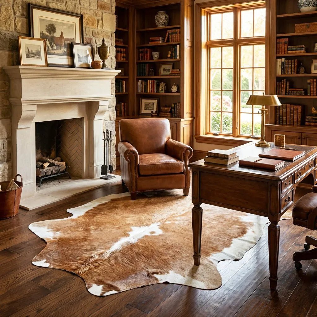 Large Brown and White Cowhide Rug Size 5.9x 6.11 ft - 5270H