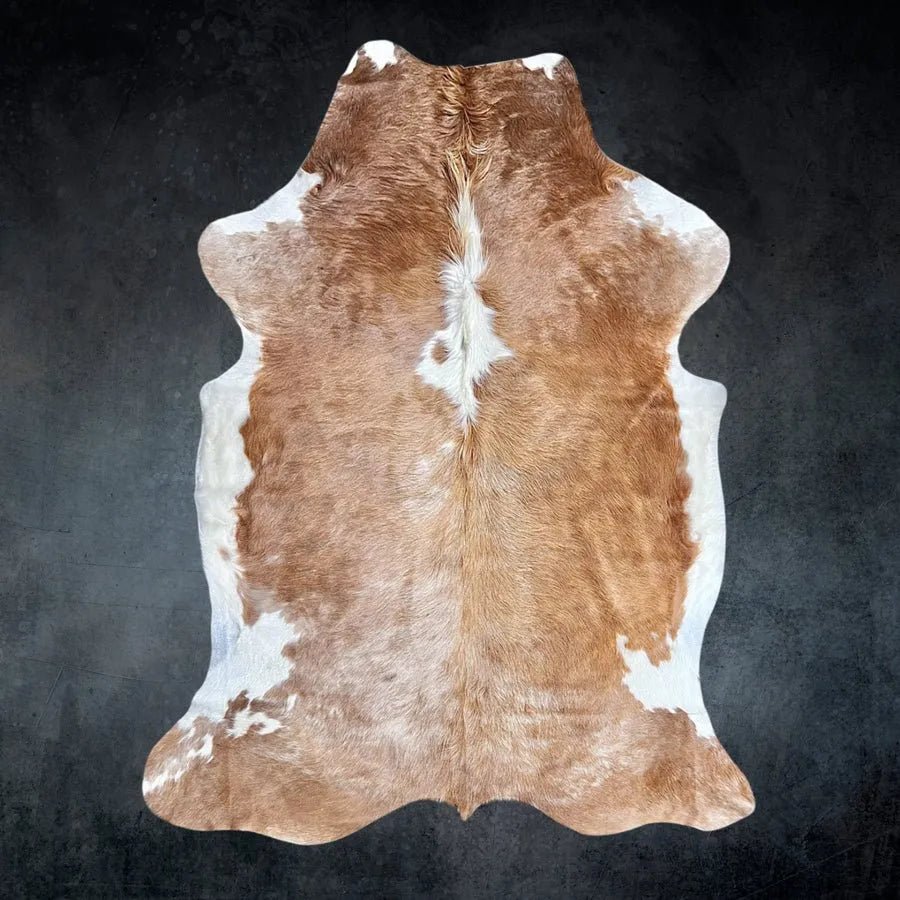 Large Brown and White Cowhide Rug Size 5.9x 6.11 ft - 5270H