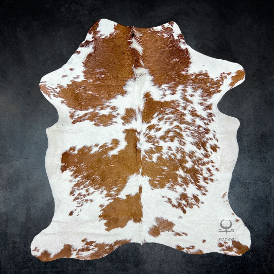 Large Brown and White Cowhide Rug Size 6 x 6.5 ft - 5026