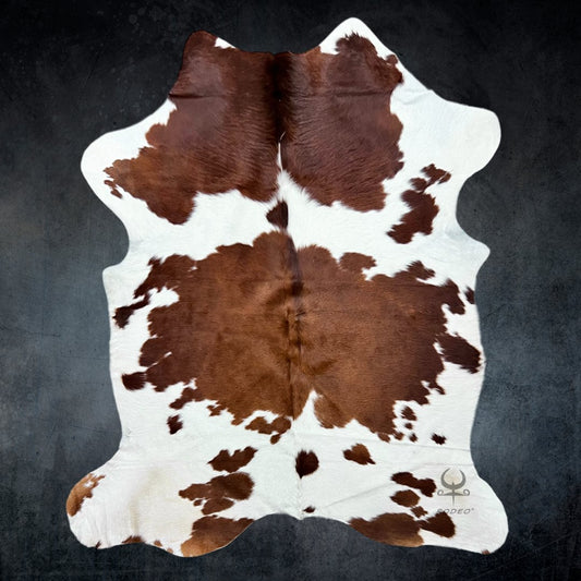 Large Brown and White Cowhide Rug Size 6.2 x 6.9 ft - 4907 - Rodeo Cowhide Rugs