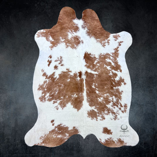 Large Brown and White Cowhide Rug Size 6.2 x 7.2 ft - 4947 - Rodeo Cowhide Rugs