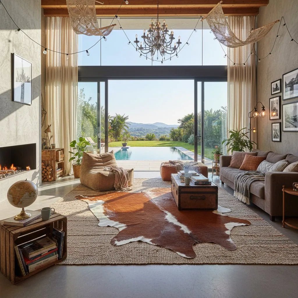 Large Brown and White Cowhide Rug Size 6.4x 6.10 ft - 5292