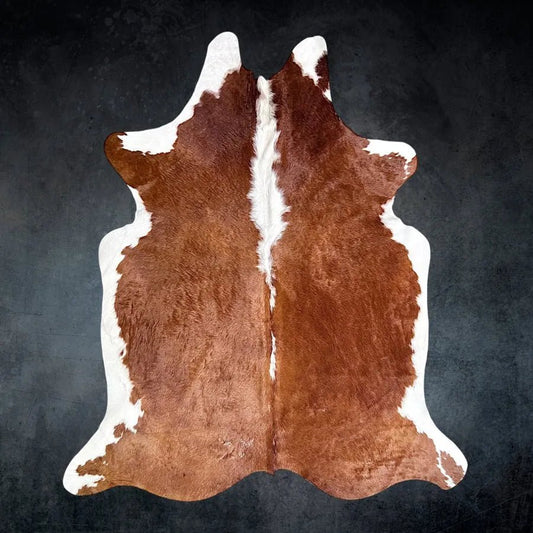 Large Brown and White Cowhide Rug Size 6.4x 6.10 ft - 5292