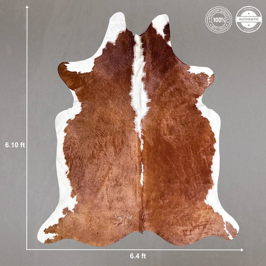 Large Brown and White Cowhide Rug Size 6.4x 6.10 ft - 5292