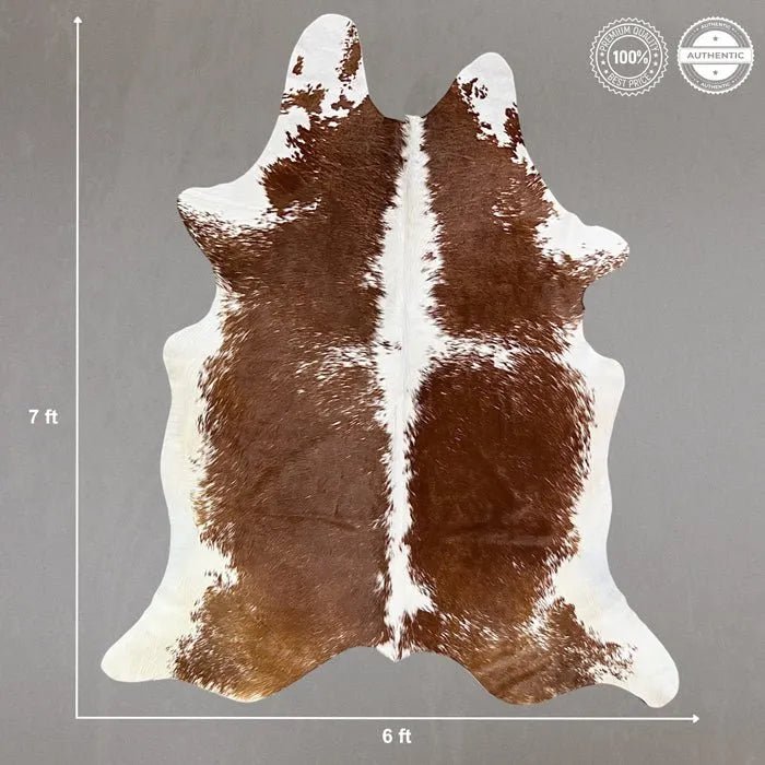 Large Brown and White Cowhide Rug Size 6x 7 ft - 5308