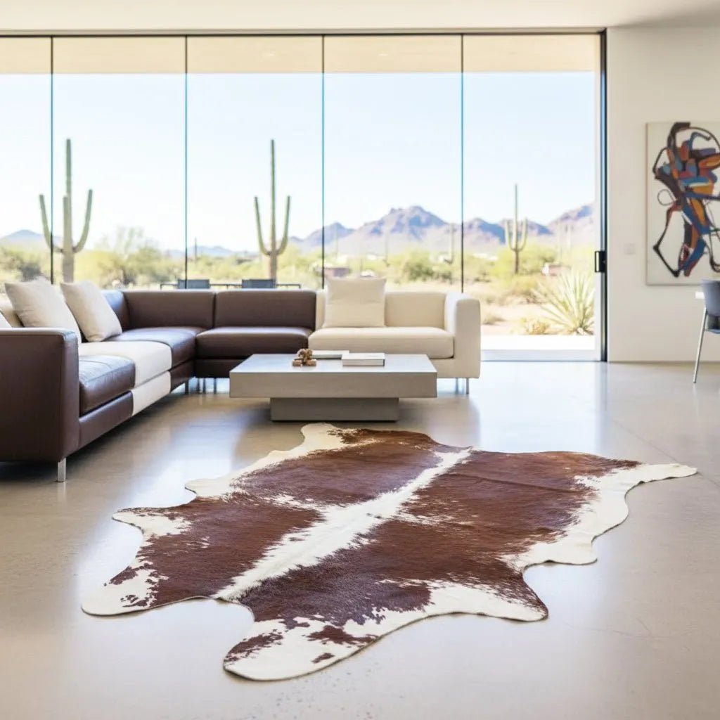 Large Brown and White Cowhide Rug Size 6x 7 ft - 5308