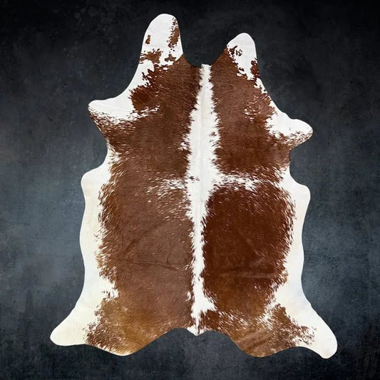 Large Brown and White Cowhide Rug Size 6x 7 ft - 5308