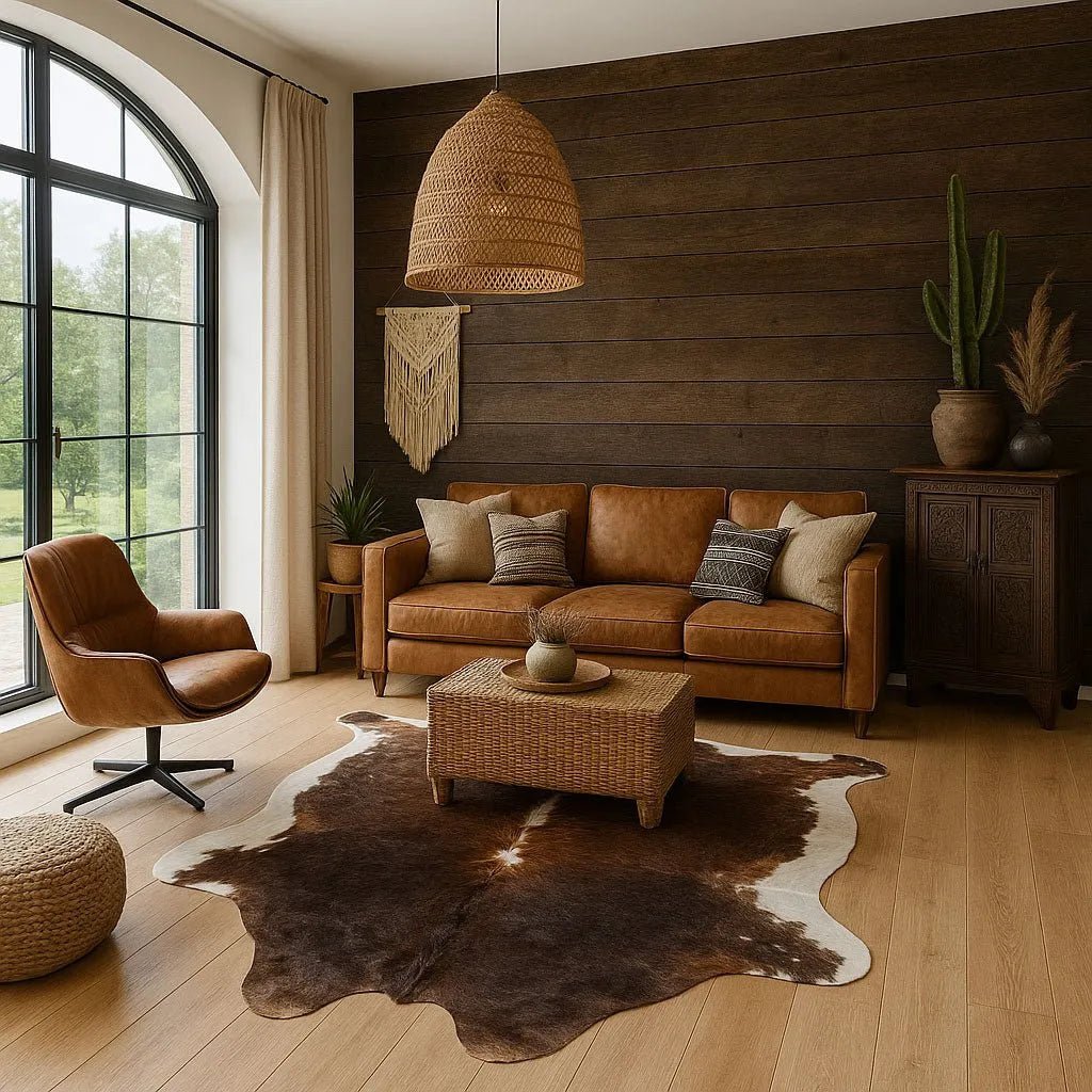 Large Brown and White Cowhide Size 6.1x 6.9 ft - 5224E