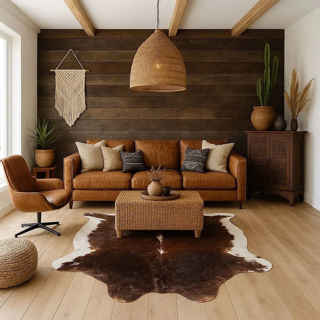 Large Brown and White Cowhide Size 6.1x 6.9 ft - 5224E