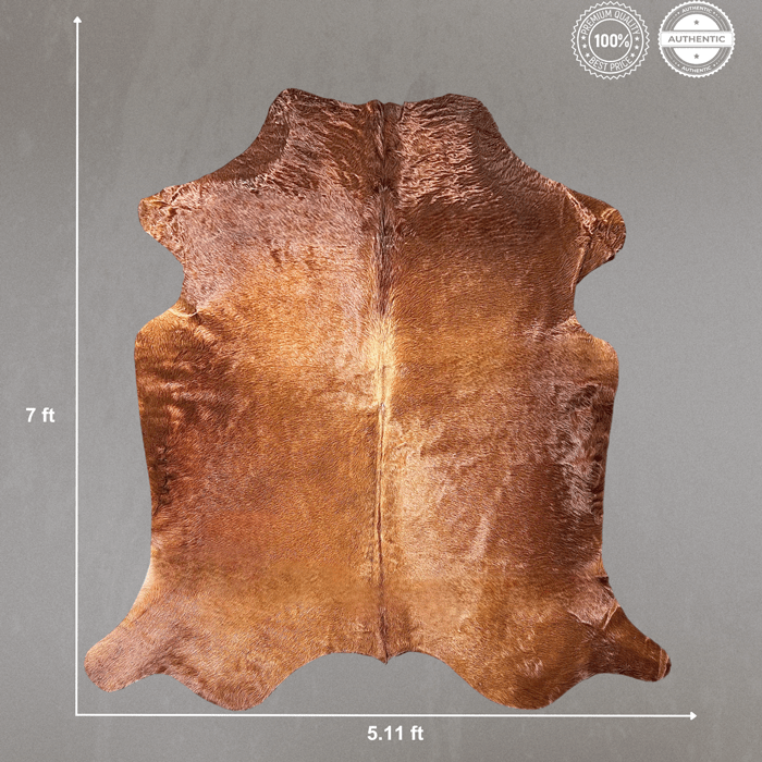 Large Brown Cowhide Rug Size 5.11 x 7 ft - 5367J