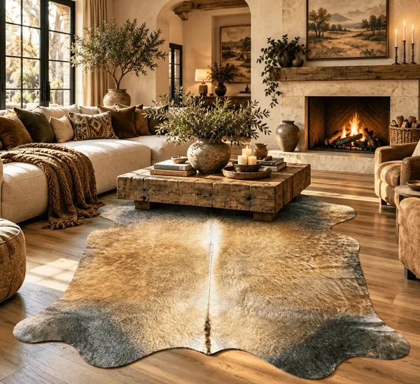 Large Brown Cowhide Rug Size 5.8 x6.5 ft - 5381S