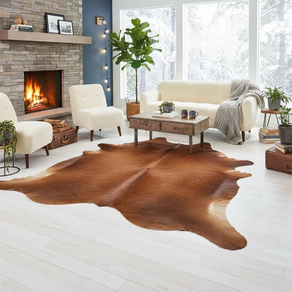 Large Brown Cowhide Rug Size 6.4x 7.3 ft - 5332J