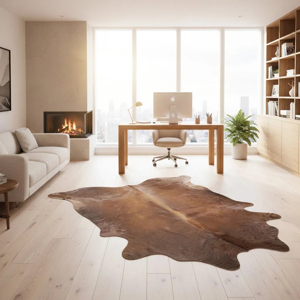 Large Brown Cowhide Rug Size 6.4x 7.3 ft - 5332J
