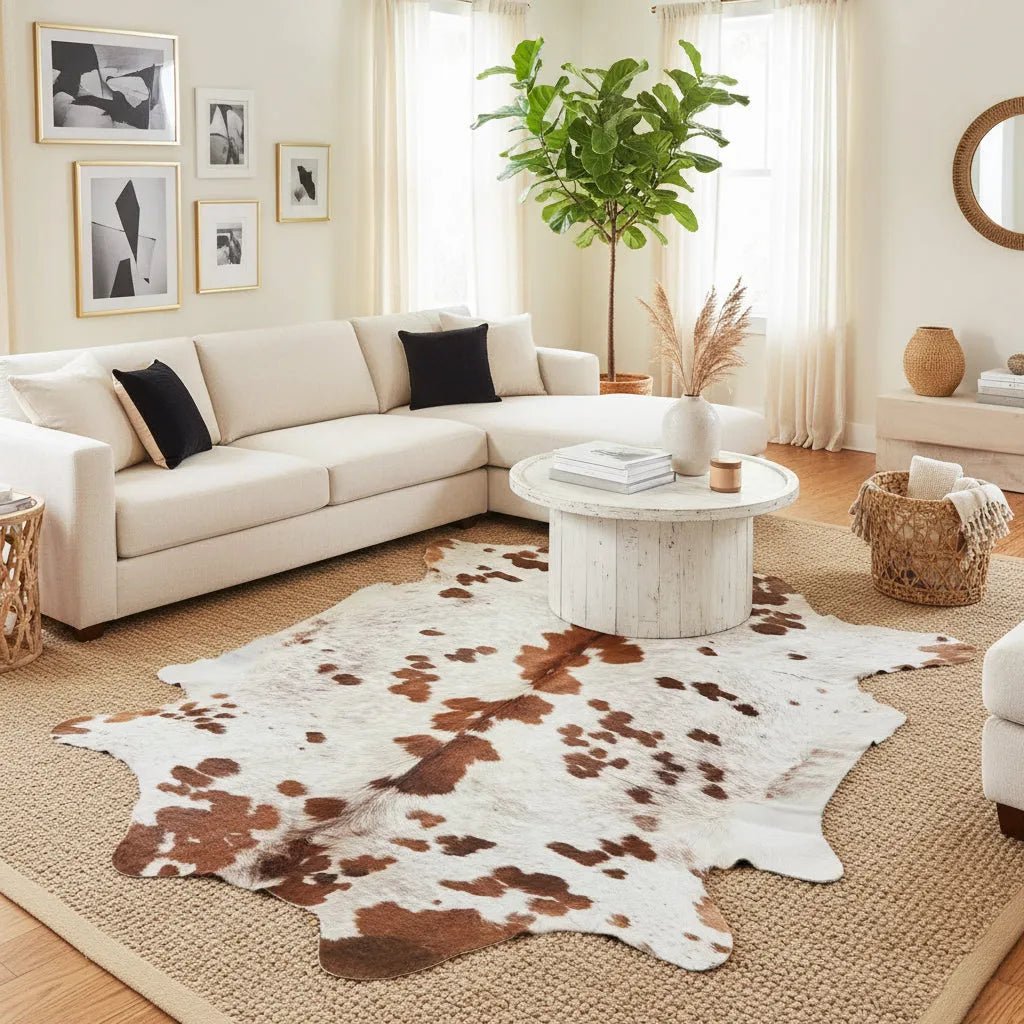 Large Brown Spotted Cowhide Rug Size 6.9x 6.10 ft - 5321M