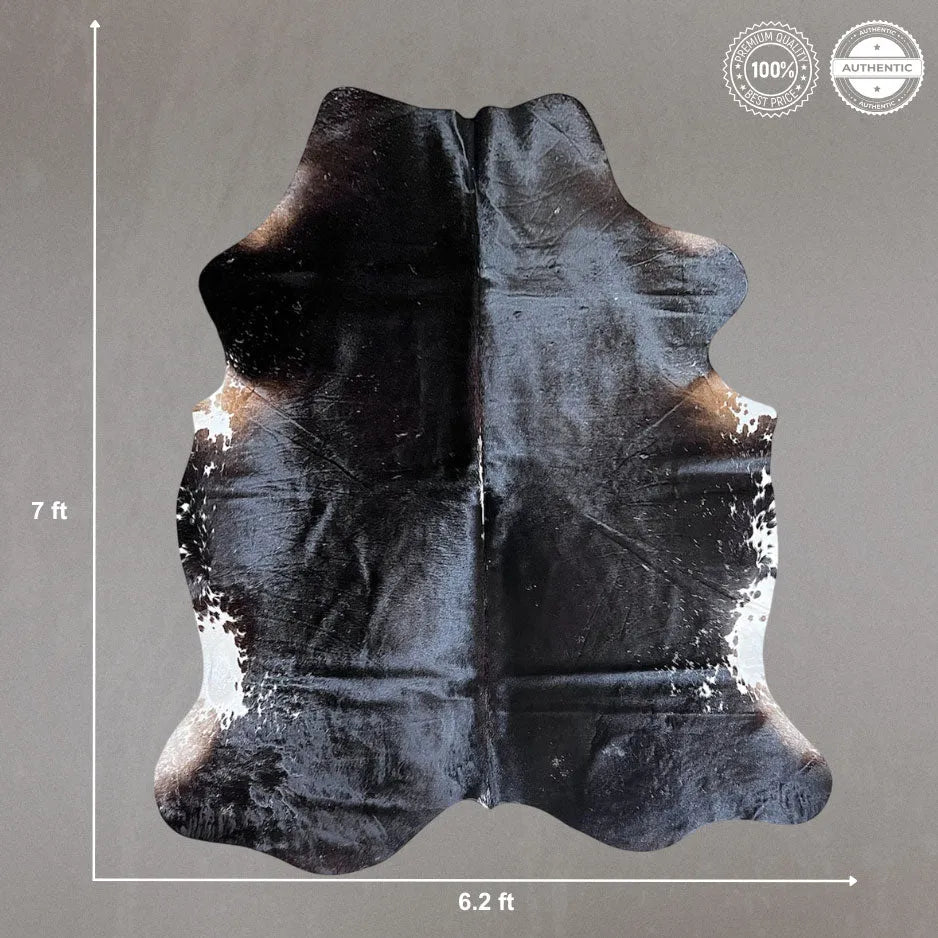 Large Dark Cowhide Rug Size 6.2x 7 ft - 5248D