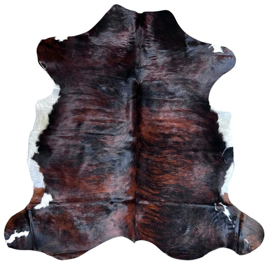 Large Dark Tricolor Cowhide Rug D156 - 6.5x6.6