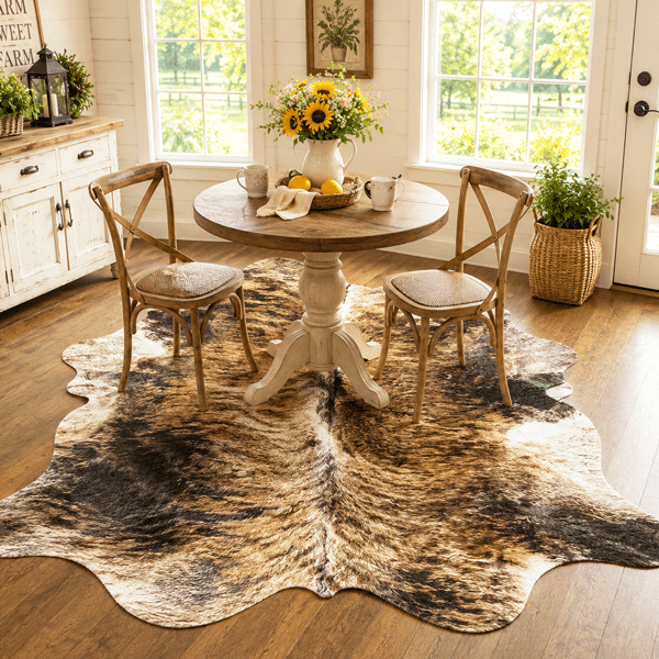 Large Exotic Brindle Cowhide Rug Size 5.2 x 6.9 ft - 5353P