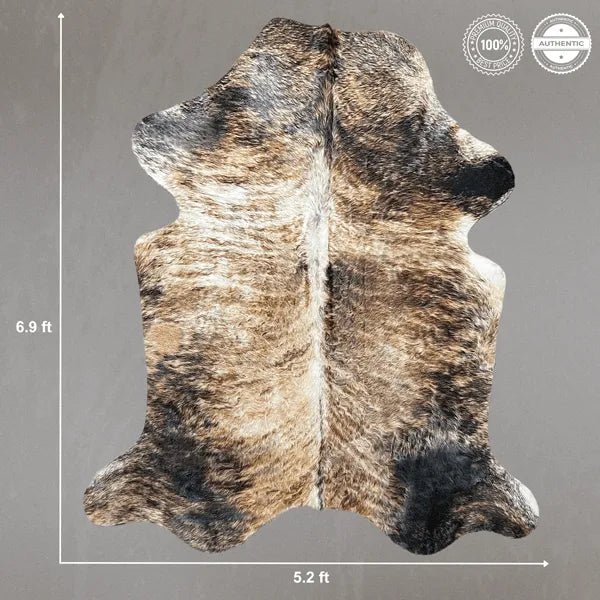 Large Exotic Brindle Cowhide Rug Size 5.2 x 6.9 ft - 5353P