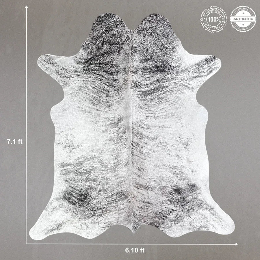 Large Gray Brindle Cowhide Rug Size 6.10x 7.1 ft - 5290