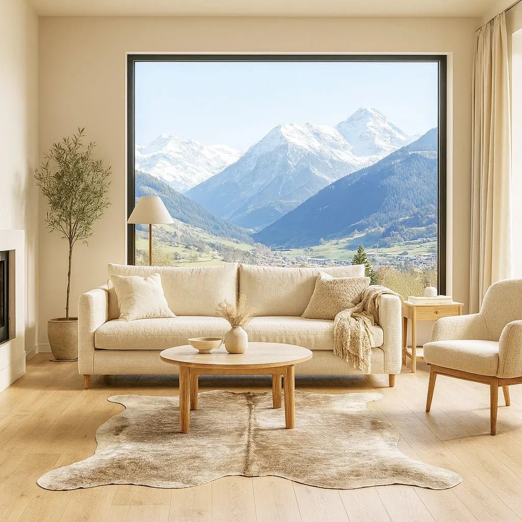 Large Gray Tan Cowhide Rug Size 6.5x 6.11 ft - 5260F