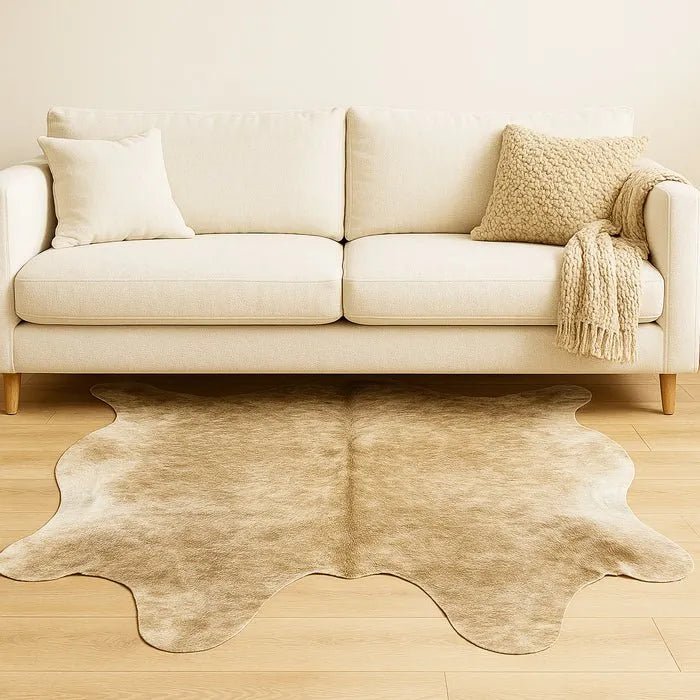 Large Gray Tan Cowhide Rug Size 6.5x 6.11 ft - 5260F
