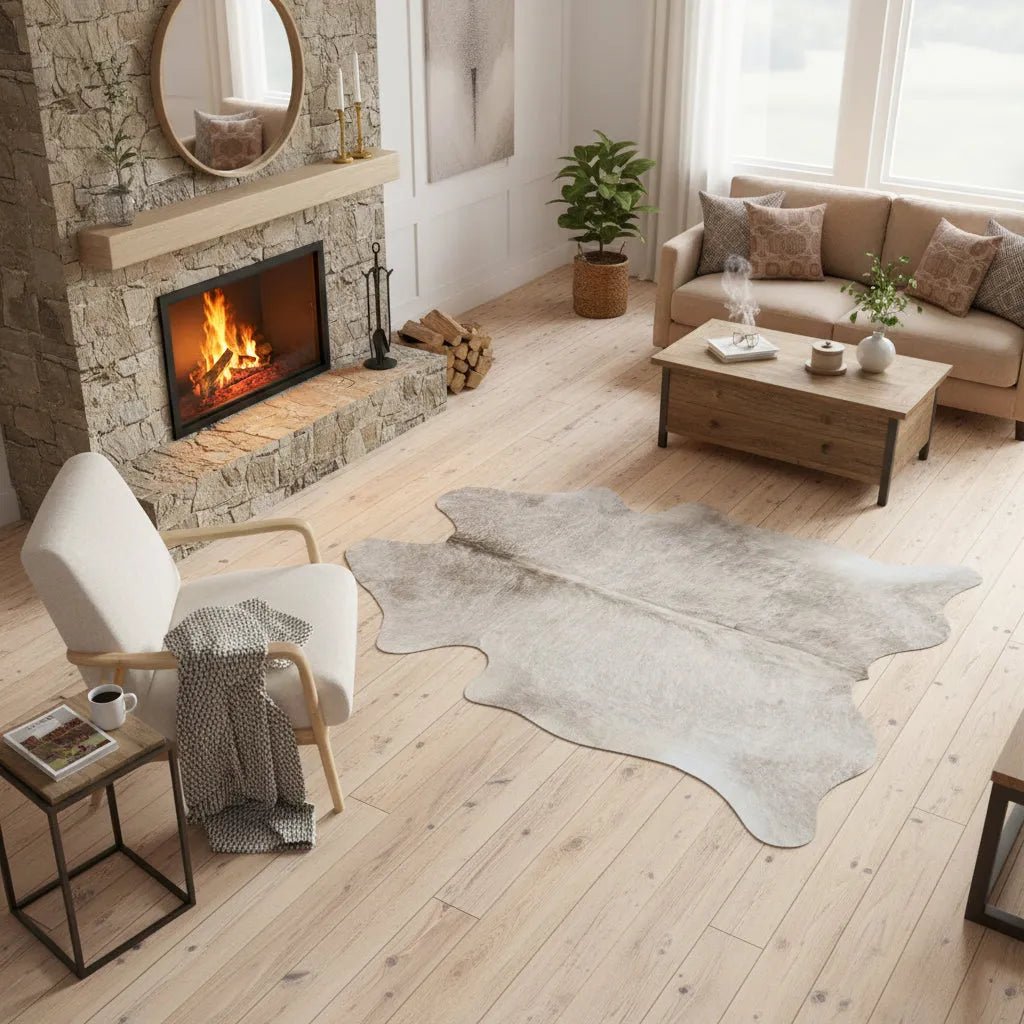 Large Light Brindle Cowhide Rug Size 6x 6.6 ft - 5307