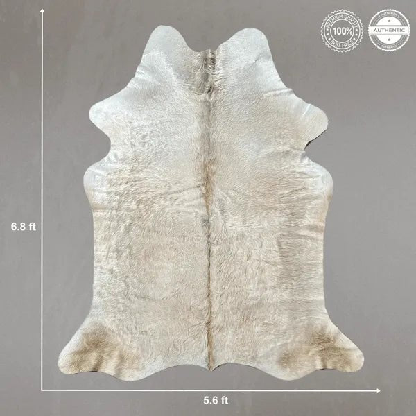 Large Light Champagne Cowhide Rug Size 5.6 x 6.8 ft - 5352