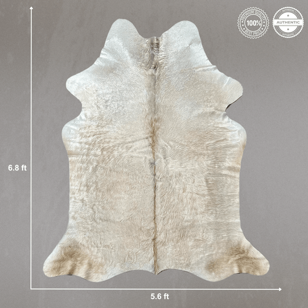Large Light Champagne Cowhide Rug Size 5.6 x 6.8 ft - 5352
