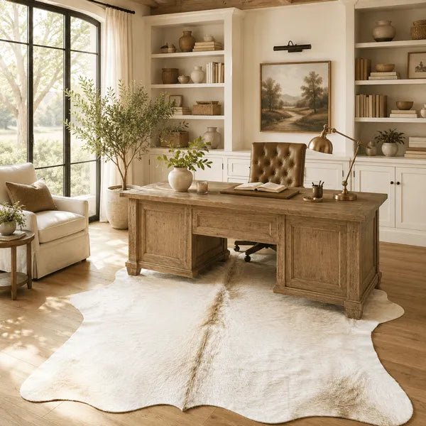 Large Light Champagne Cowhide Rug Size 5.6 x 6.8 ft - 5352