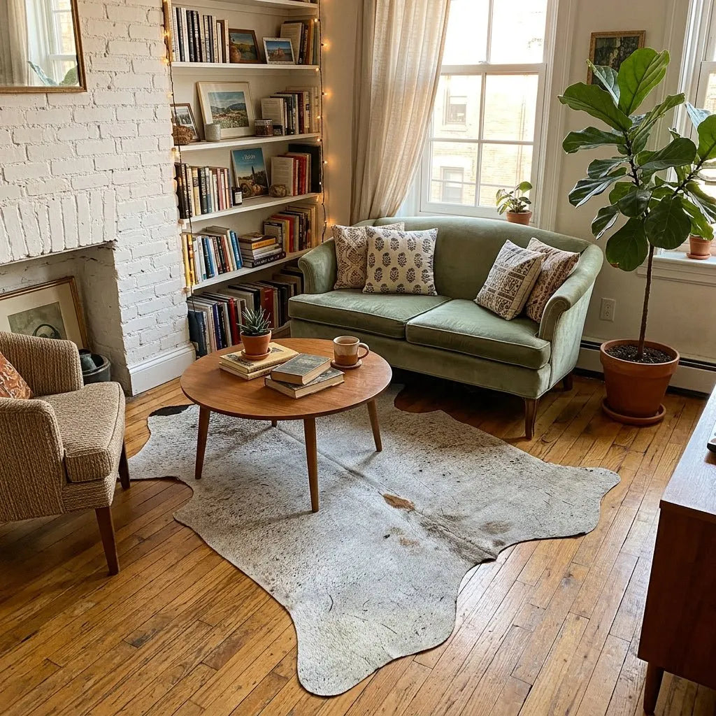 Large Speckled Cowhide Rug Size 5.11x 7.2 ft - 5305J