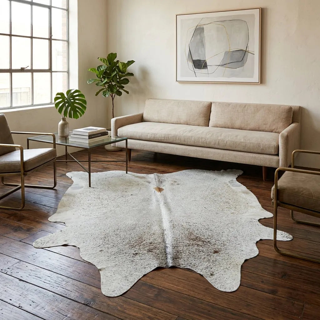 Large Speckled Cowhide Rug Size 5.11x 7.2 ft - 5305J