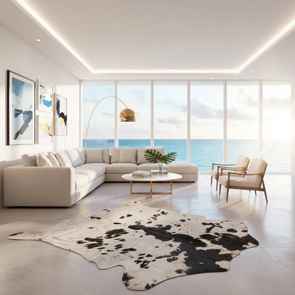 Large Spotted Cowhide Rug Size 6.7x 7 ft - 5273H