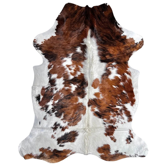 Large Tricolor Cowhide Rug E204 - 5.7x6