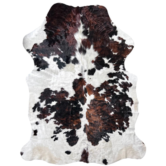 Large Tricolor Cowhide Rug J310 - 5.3x6.8 ft