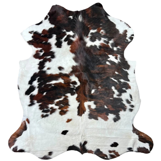 Large Tricolor Cowhide Rug J319 - 6x6 ft