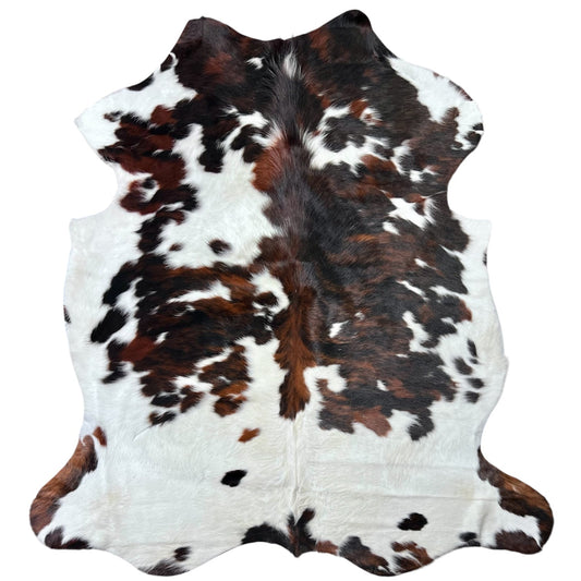 Large Tricolor Cowhide Rug J319 - 6x6 ft