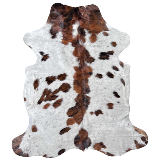 Large Tricolor Cowhide Rug J321 - 6x 6.2 ft
